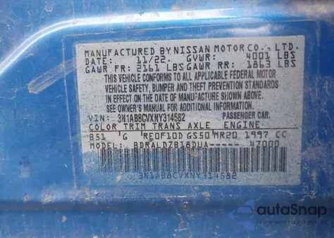 2022 Nissan Sentra Sv Xtronic Cvt z USA, uszkodzony, nr VIN 3N1AB8CVXNY314582